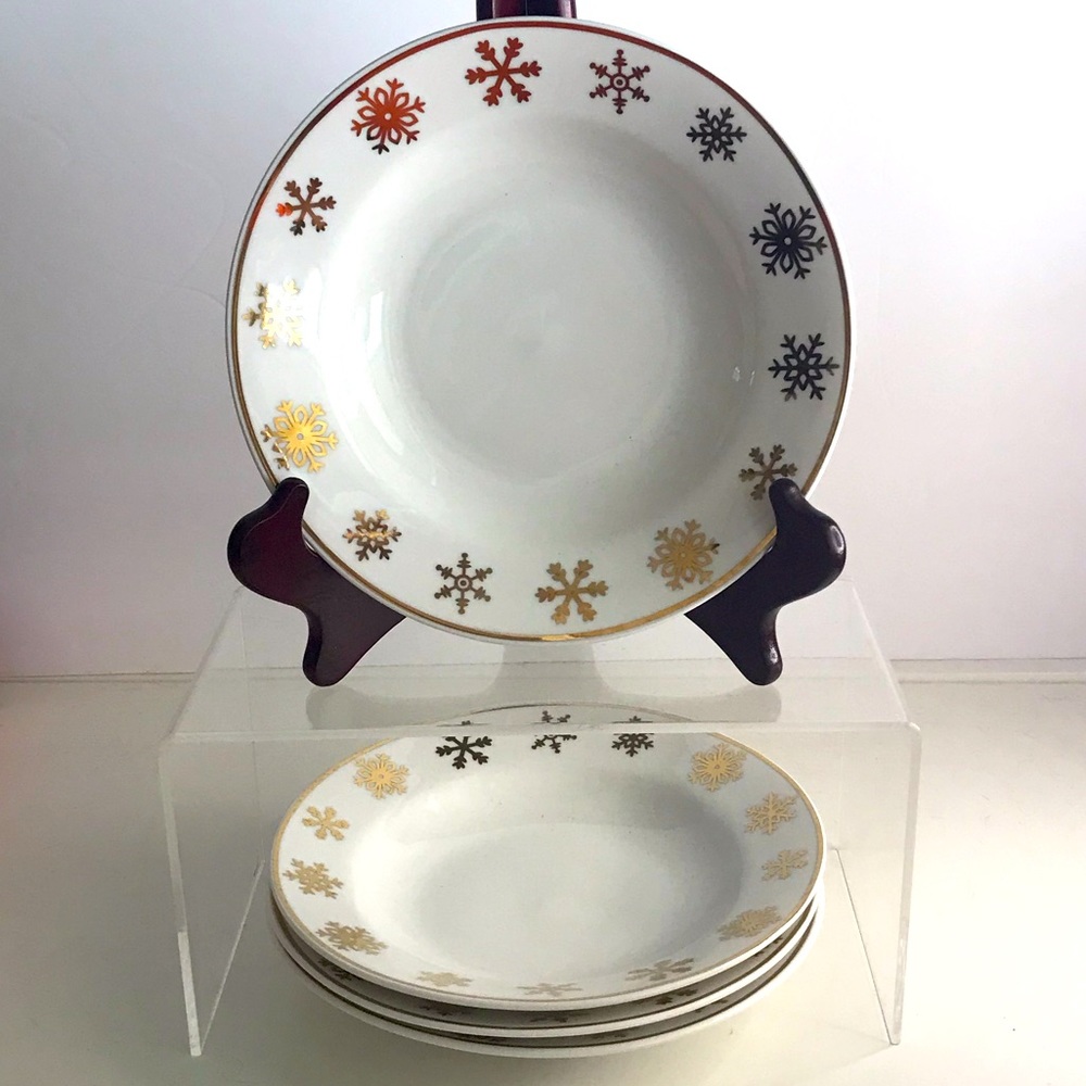 GIBSON Celebration Gold Snowflake Holiday Set of 4 Bowls - NIB